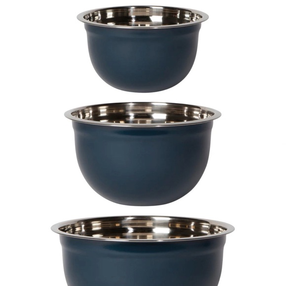 stainless steel & matte Ink blue 1.5, 3 & 5 quart set of 3 bowls-NWT - Picture 13 of 16